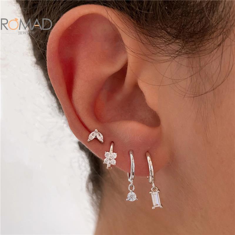 Romad 925 ohrringe aus sterlingsilber mit weißem zirkonia-anhänger, runde creolen für damen und mädchen