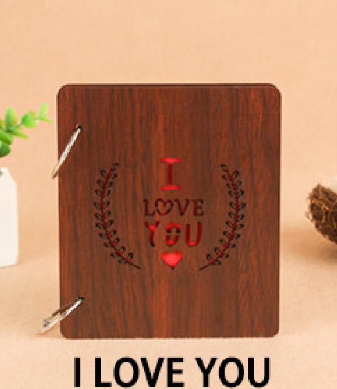 5 Inch DIY Red Wood Hollow Interleaf Photo Album Children Loose-Leaf Scrapbook Walnut Color Mini Memory Book Picture Storag: I LOVE YOU