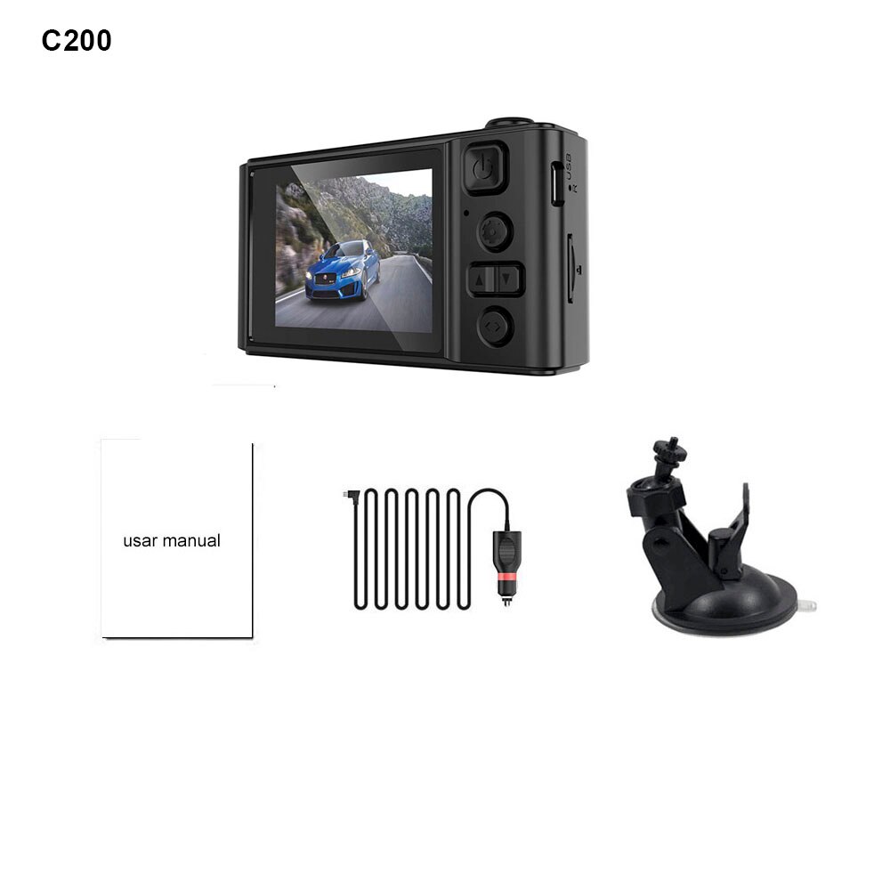 HGDO-Mini caméra de tableau de bord pour voiture, 2 pouces, Dashcam, Dashcam, caméra de tableau de bord, 1080P, DVR, Vision nocturne, enregistreur vidéo: C200 / 64G
