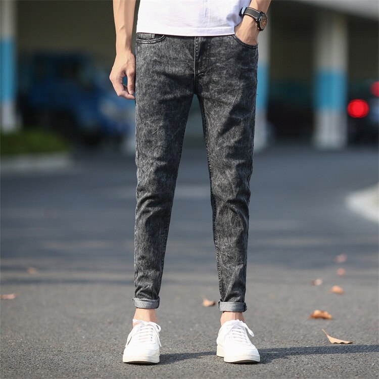 Jean moulant homme jean Denim gris nouvelle hommes pantalon crayon jean Slim hommes jean Long maigre hommes jean déchiré