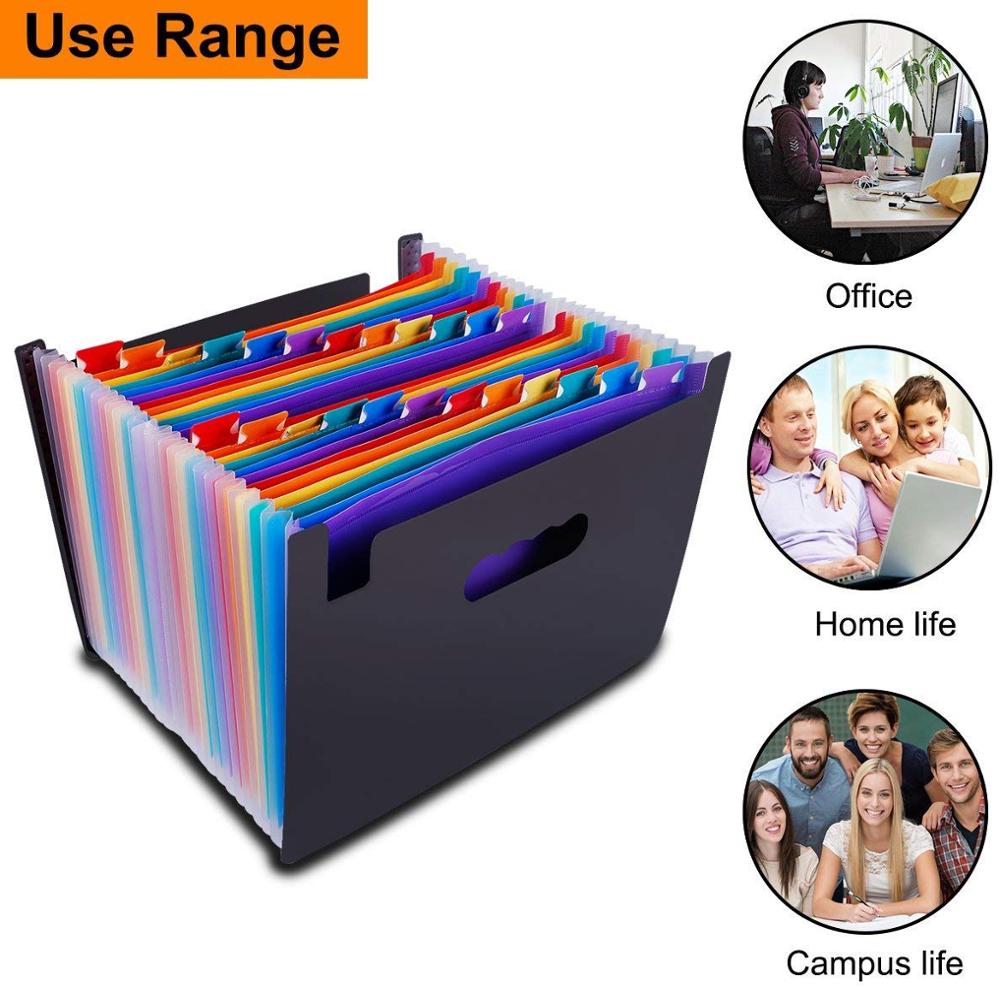 24 Pockets Multicolored Expanding Files Folder Portable A4 Expandable Accordion File Organizer with High Capacity Plas