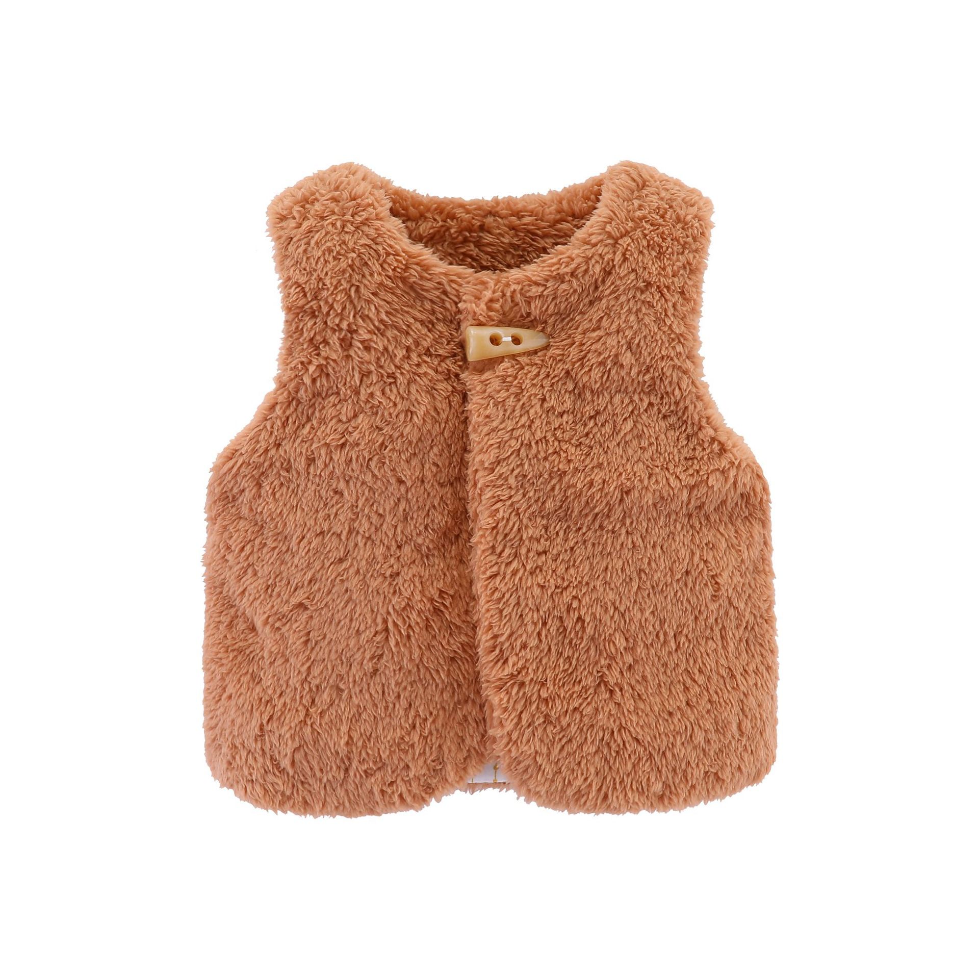 Hh Baby Herfst Wollen Vest Voor Meisjes Zachte Warme Katoenen Kleding Jongens Mode Mouwloze Kleding Kinderen Dikker Winter Vest Baby: brown / 24M