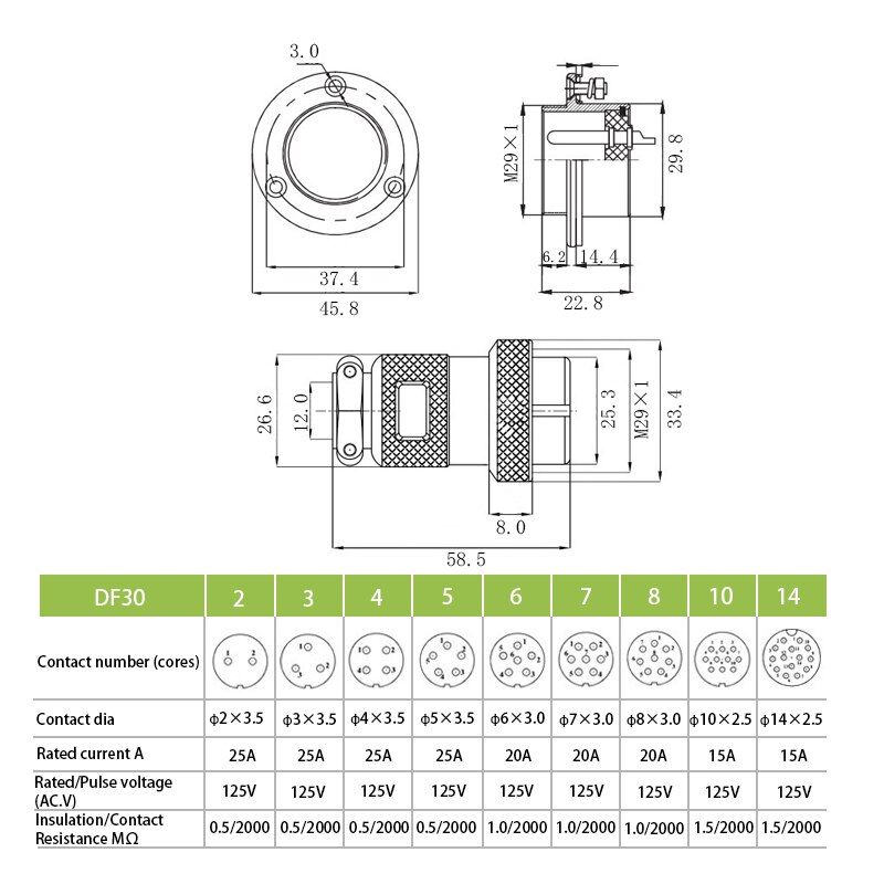 1 Set DF30 GX30 Luchtvaart Connector 2 3 4 5 7 8 10 14 Pin Vrouwelijke Plug &amp; Mannelijke Socket circulaire Flens Elektrische Draad Connector