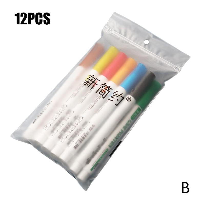 12 kleuren/set dubbele lijnen contourkleur kunstpennen stiften pen omlijningspen markeerstift tekenpennen stift kunstbenodigdheden: B