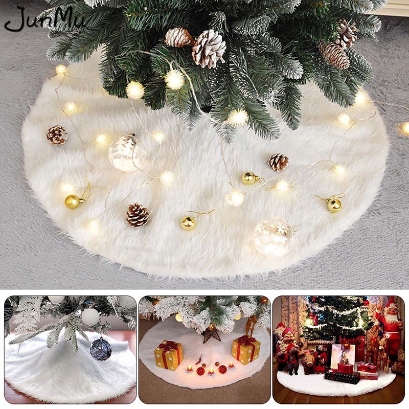 White Christmas Tree Skirt 48 Inch Fur Xmas Tree Skirt Christmas Tree Decoration Skirt For Xmas Decorations