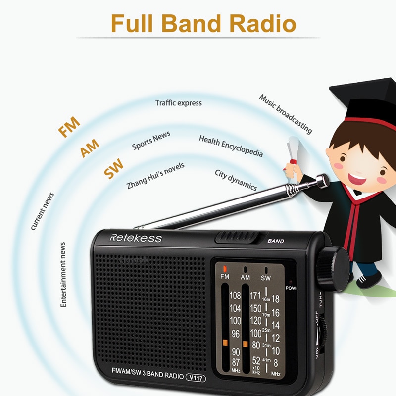 Retekess V117 Analog AM FM Radio Transistor Shortwave Radio Powered by AA Battery with Large Knobs Ideal for Indoor and Senior