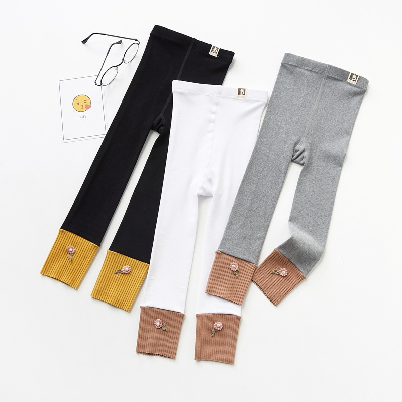 Forår piger leggings koreanske blomster kontrastfarve børns leggings ben bukser pigebukser