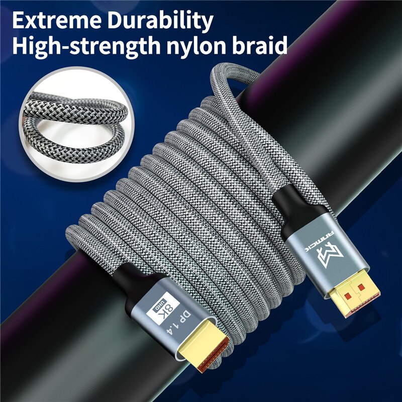 8K Displayport Cable,Anmck Bidirectional Steady Transmission DP to DP 1.4 8K@60Hz Cable UHD Nylon Braided Display Port Lead