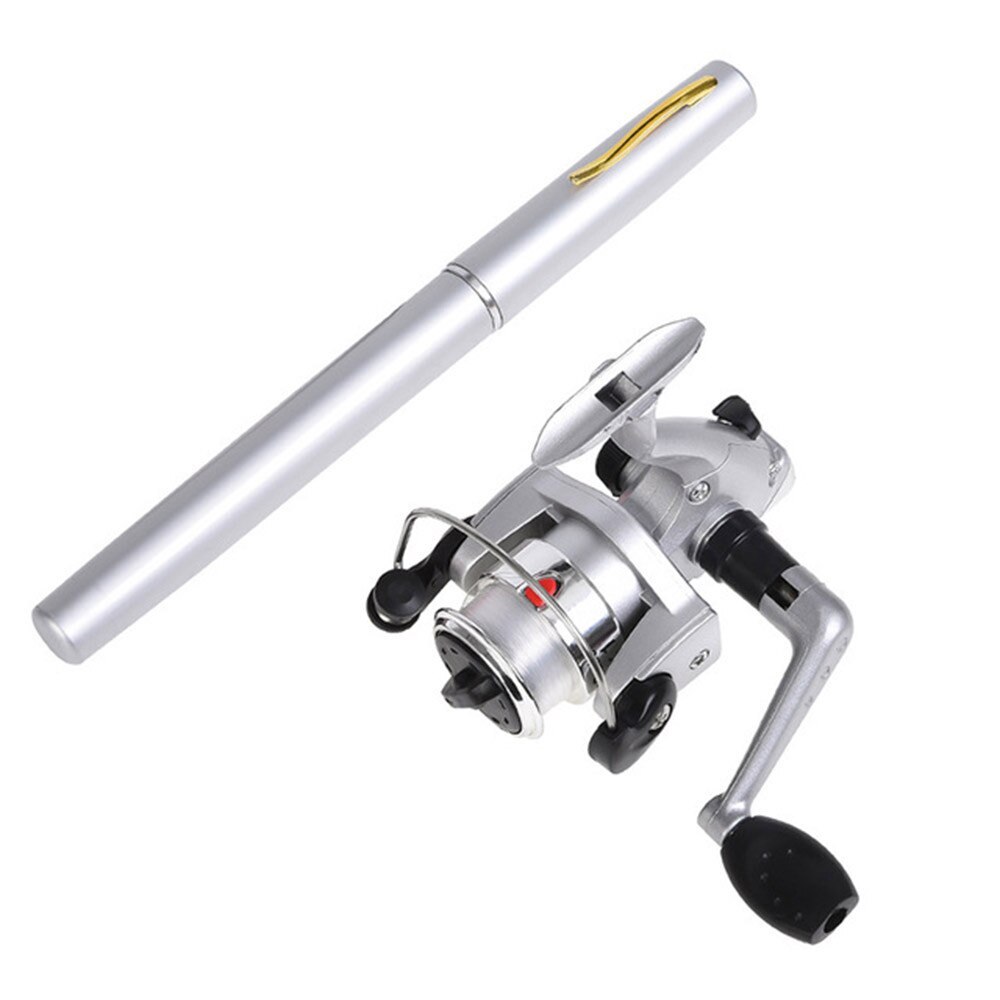 Mini pen uiterlijk vishengel draagbare roterende wiel vishengel 1 stuk winter outdoor vishengel visaccessoires&: Zwart