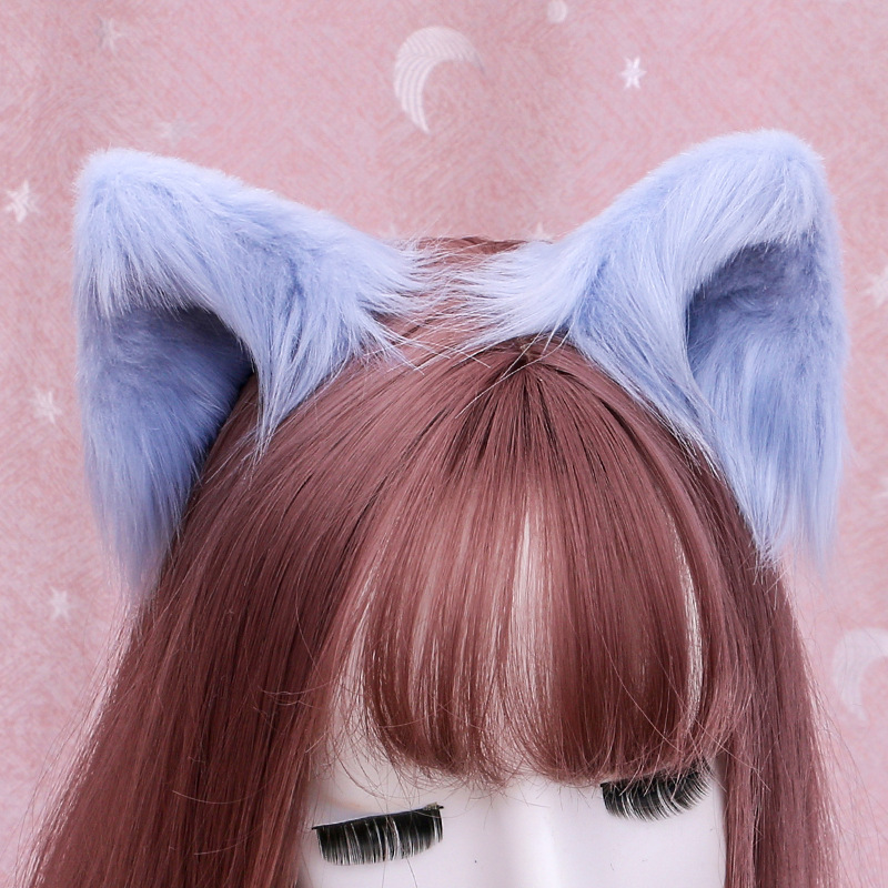 Orejas de gato Anime Lolita accesorios para el cabello orejas Cosplay peluca Kawaii tocado gótico accesorios lolita diadema con orejas de gato: Azul