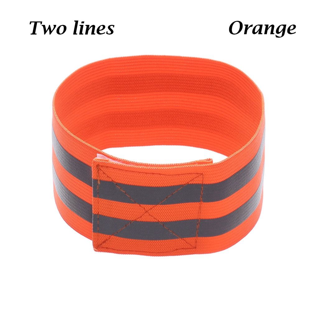 1PC Reflektierende Band Elastische Armbinde Armbinde Hand Knöchel Bein Warnung binden Gurt Nacht Sicherheit Alarm Band für Sport Radfahren: Orange-zwei Linien