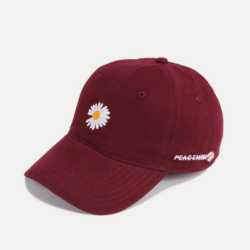 Doitbest Kleine Madeliefjes Baseball Cap Hoed Voor Vrouwen Mannen Lente Zomer Borduren Outdoor Lady Meisjes Sport Caps Snapback: Wine Red