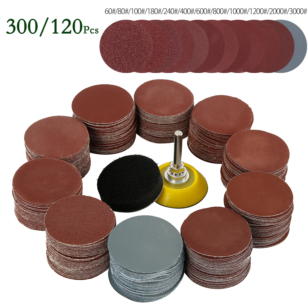 300 Uds 50mm disco de lijado 2 pulgadas 60-3000 papel de lija de grano Kit de almohadillas de lijado para amoladora de taladro herramientas rotativas con placa de respaldo