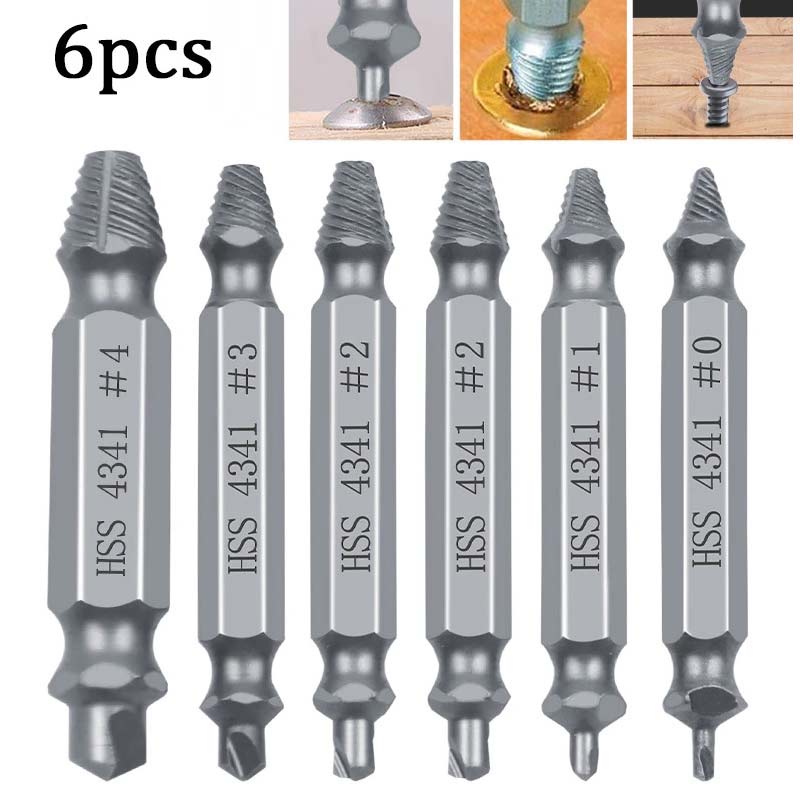 6 uds Extractor de tornillos dañados juego de brocas para quitar fácilmente el tornillo roto, removedor de pernos Extractor de tornillos pelado herramientas de demolición