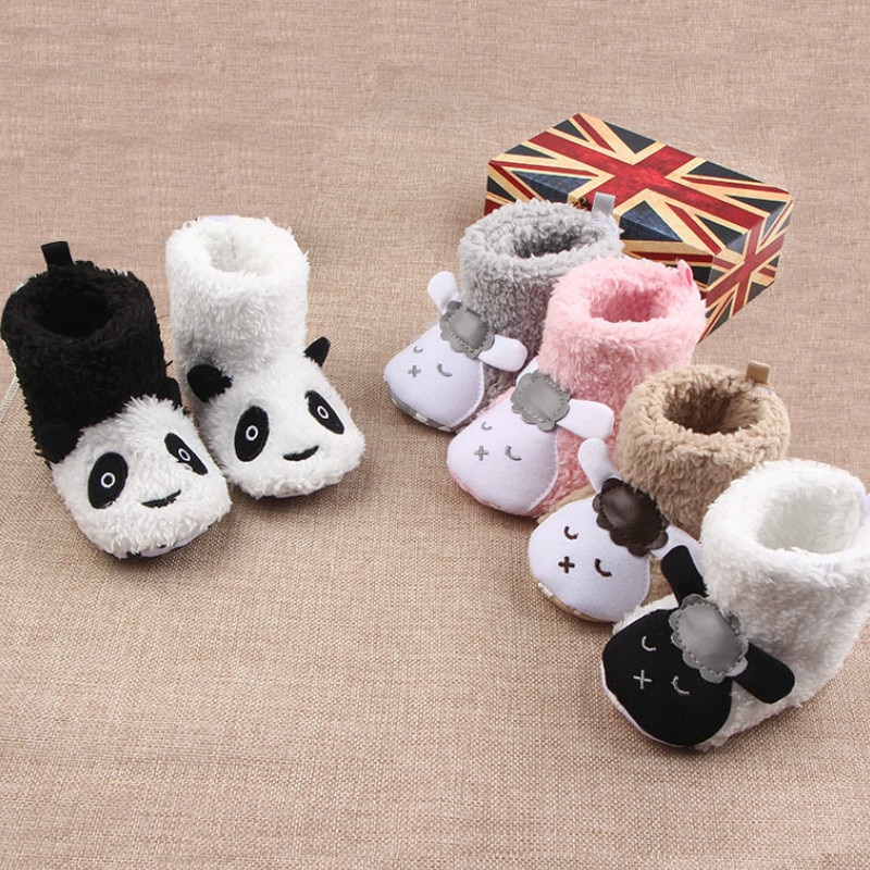 Baby winter warme fleece laarsjes schattige cartoon dieren stijl sneeuwlaarzen antislip peuter eerste stappers