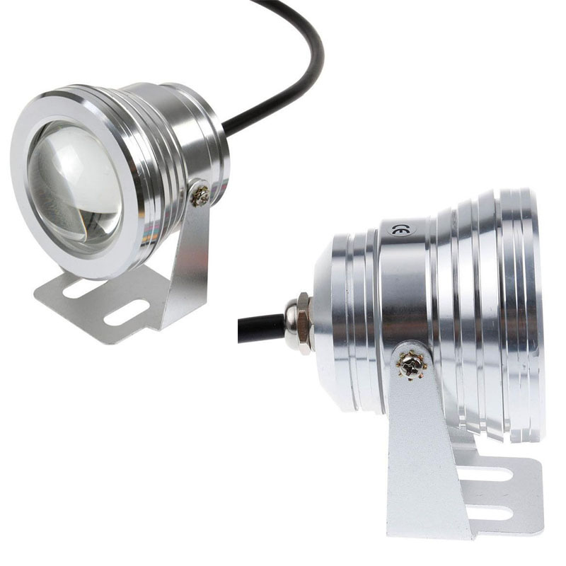 Dc 12V 10W Platte Of Bolle Lens Waterdichte Onderwater Led-schijnwerper Schijnwerper Zwembad Auto Lamp Vierkante lamp Silver Shell