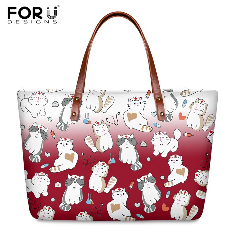 FORUDESIGNS Zipper torebki i portfele Cartoon pielęgniarka lekarz drukuj moda torby z bawełny dla kobiet podróż codzienna torba na ramię PU torebki: HQQ659AL