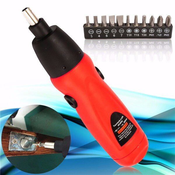 Electric Screwdriver 6V Battery Operated Cordless Screwdriver Drill Tool Electric Screwdriver Set + 11Pcs Bits Accessories