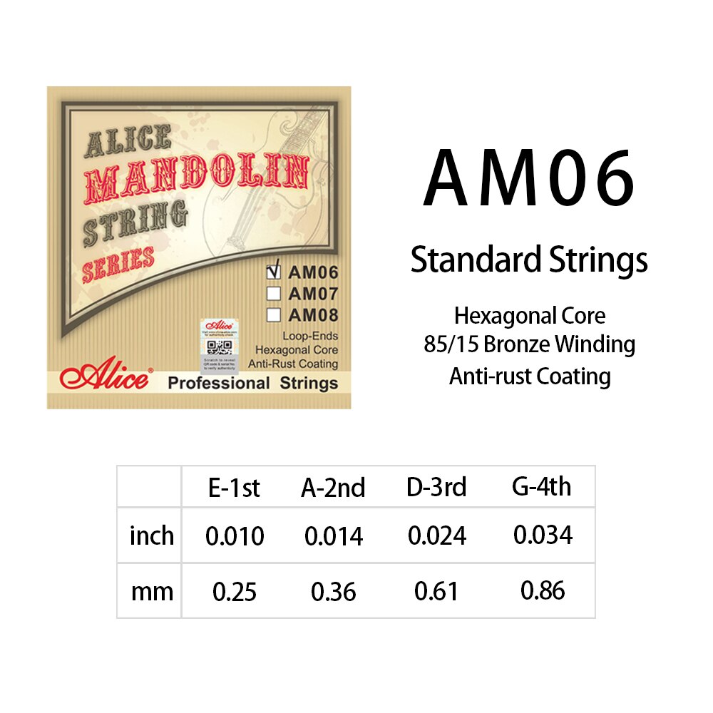 Alice Mandolin Strings 8-String Set Silver-Plated Copper Alloy Winding Music Accessories AM03 AM04 AM05 AM06 AM07 AM08: AM06