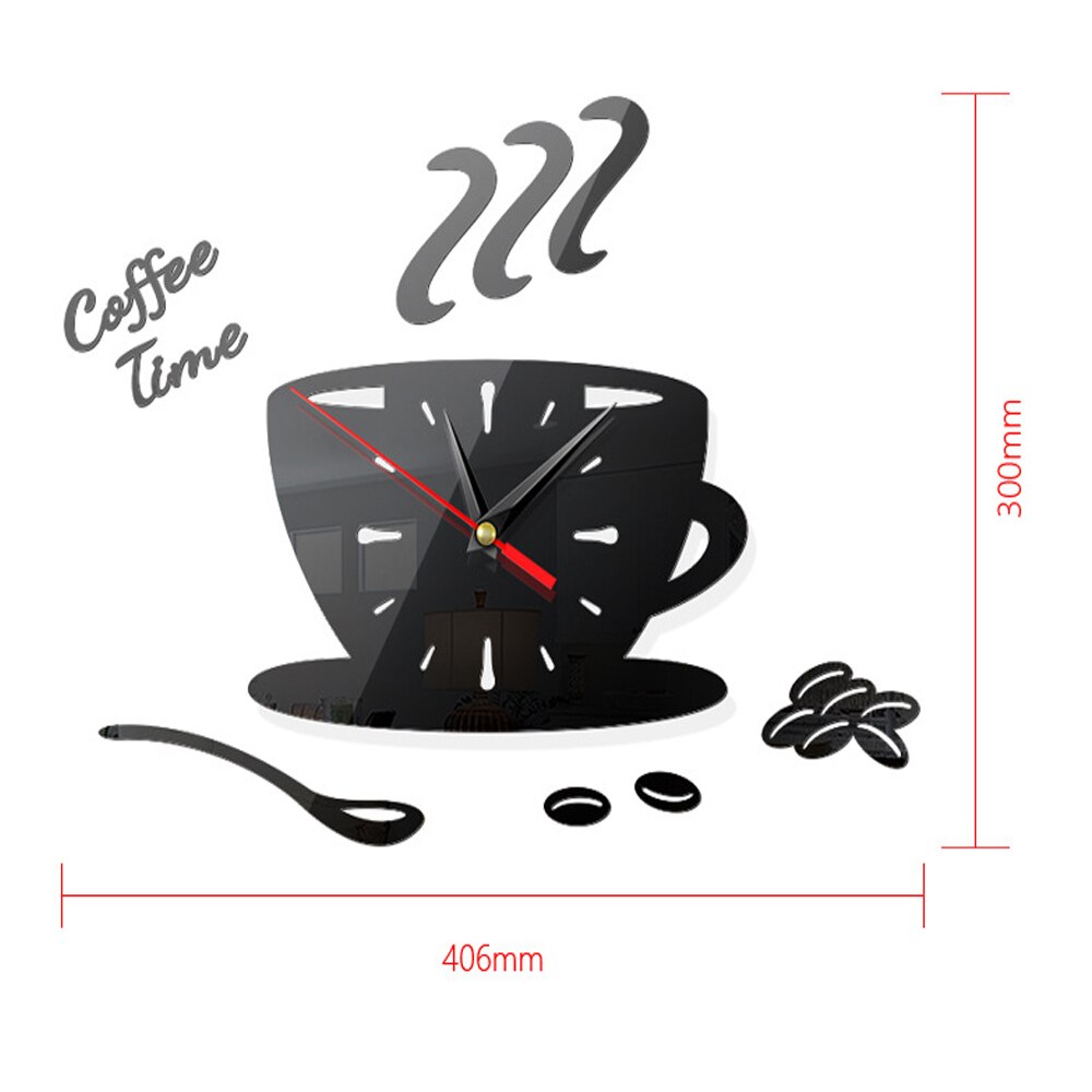 3d akryl veggklokke diy kaffe tidsklokke moderne til kjøkken hjem dekor kopp form vegg klistremerke hul tallklokke