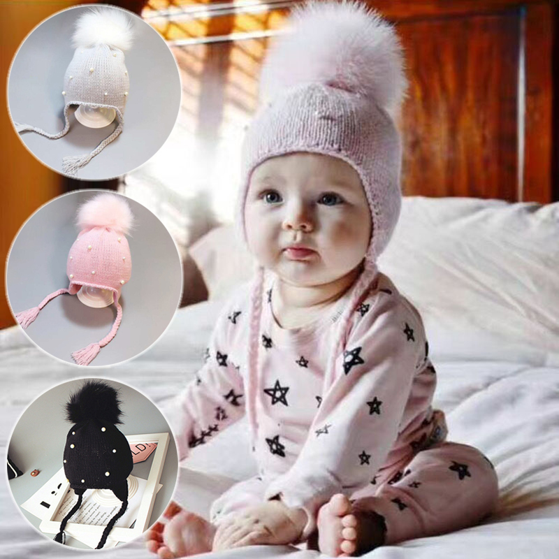 Baby vinterhue til børn pompon strikket baby dreng pige hue motorhjelm enfant børn småbørn vinterhue øre varm baby hue