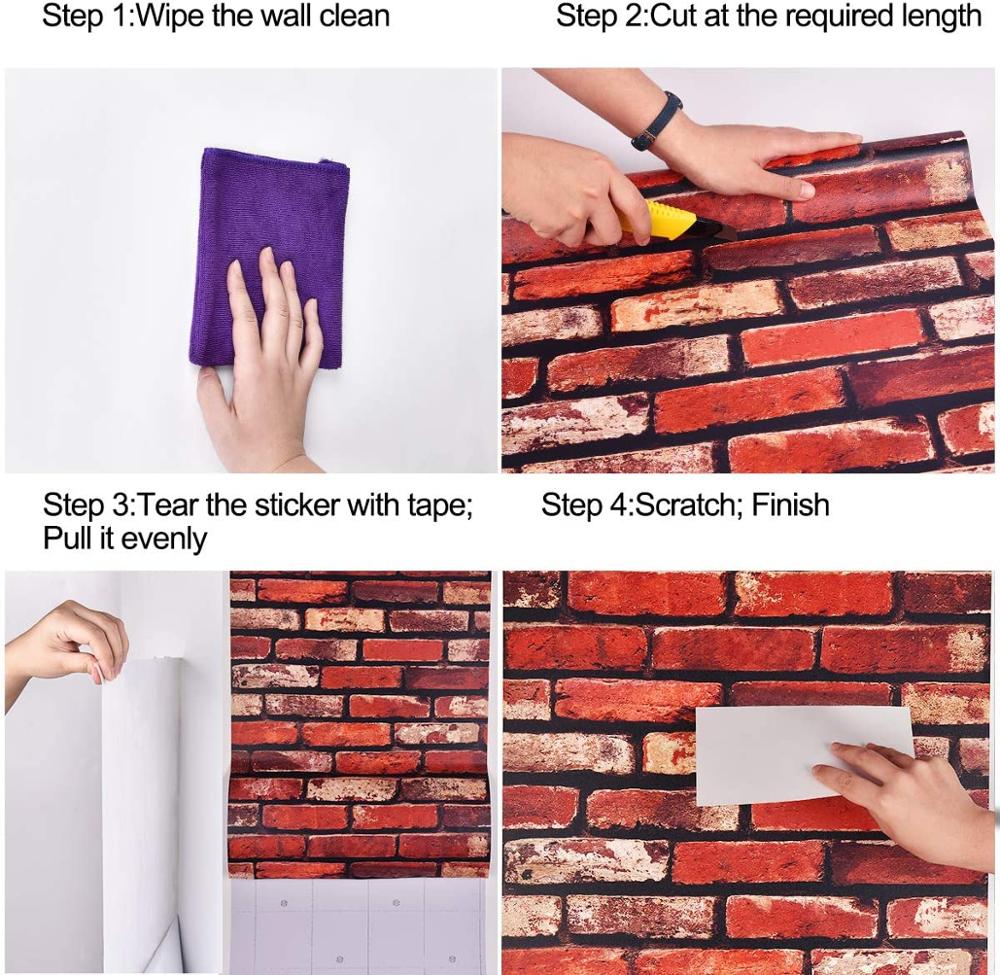 LUCKYYJ-papel tapiz de ladrillo de vinilo para el hogar, autoadhesivo con de albañilería roja Vintage, pegatina decorativa impermeable para pared