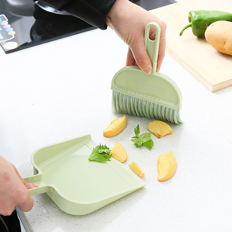 Household Mini Dustpan Broom Desktop Small Broom Keyboard Brush Cleaning Tool Plastic Set Solid Color Cute Tools