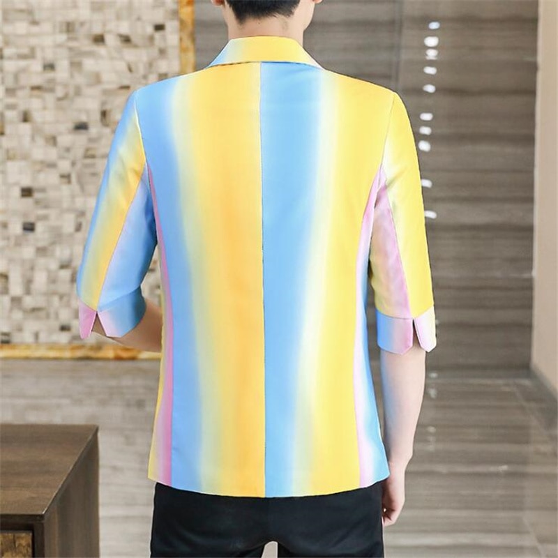 Gradient Tie Dye Rainbow Harajuku Casual Suit for Men Summer Short Sleeve Blazer Suit Jacket Korean Business Casual Coat