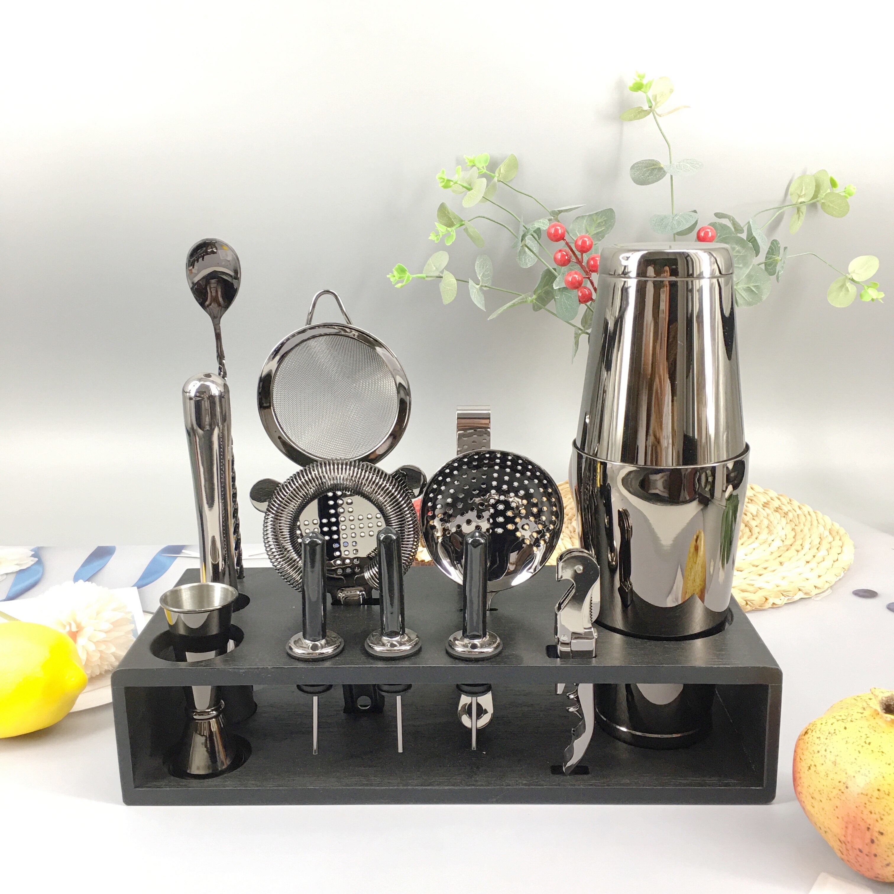 Bartender Cocktail Boston Shaker Barware Set AmeriBcan style stainless 304 steel Boston cocktail shaker 14 Piece: Black