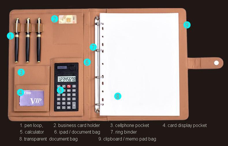 EXKSHEN PU Leather File Folder Document Filing Bag Stationery Bag folder for Papers with ring binder Office supplies 1163A