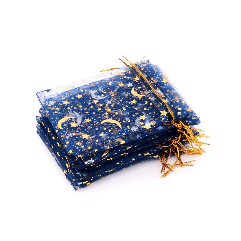 100 stuks Royal Blue Organza Bags 9*12cm Stamping Organza Wedding Party Favor Bag Sieraden verpakking Pouches Oorbel