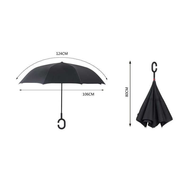 JPZYLFKZL Freies stil Kreative Lange Schaft Doppel Schicht Invertiert Regenschirm Winddicht Reverse C-Haken männlichen golf regenschirm reverse