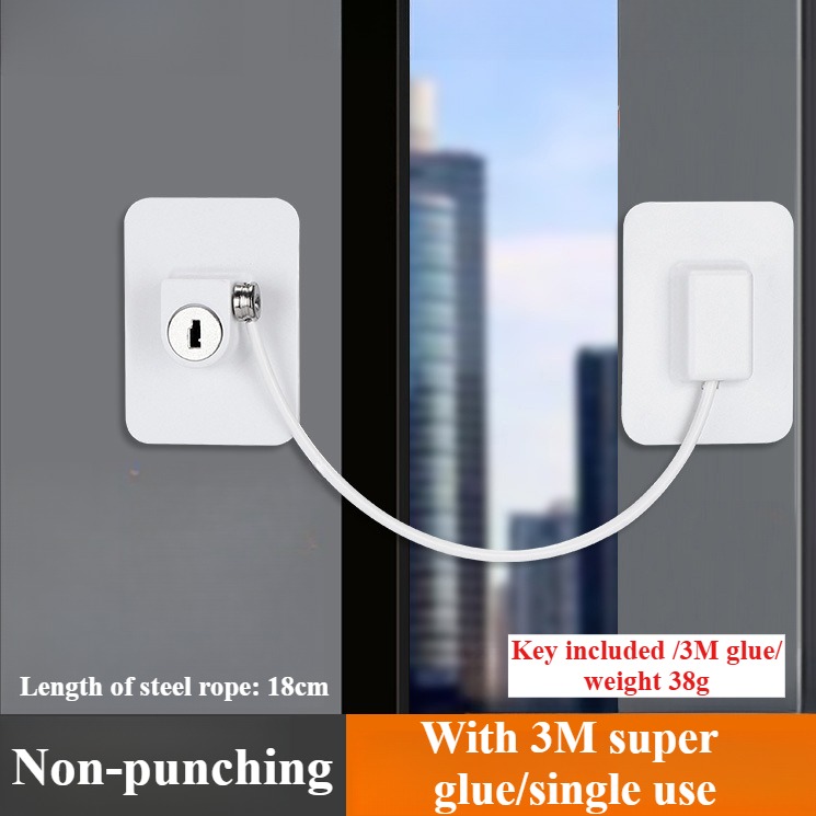 Fechadura de segurança infantil, trava dupla sem perfuração, limitador de janela, alumínio, porta, janela, fechaduras de segurança: Chrome