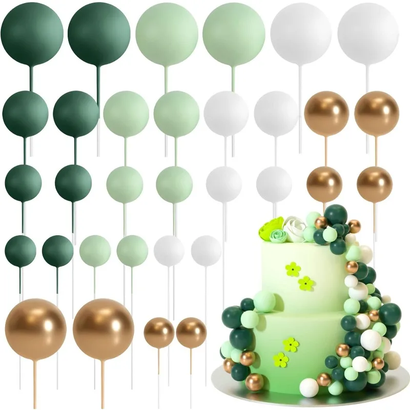 Décoration de gâteau vert sauge marron, 32 pièces, boules en mousse dorée, bricolage, décoration de gâteau pour réception pour bébé, fête d'anniversaire: Or