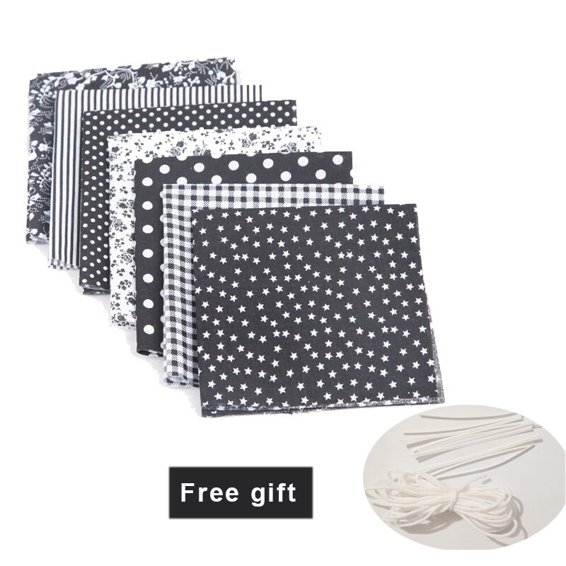 7pcs/lot Patchwork DIY Sewing Mixed Style Floral Print Cotton Fabric Cloth Crafts Bundle Sewing Material 25x25cm: black