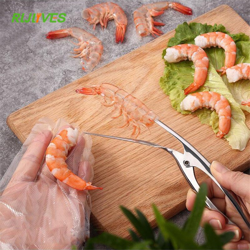 Stainless Steel Shrimp Peeler Prawn Shrimp Fishing Knife Lobster Shell Remover Peel Device Kitchen Seafood Tools