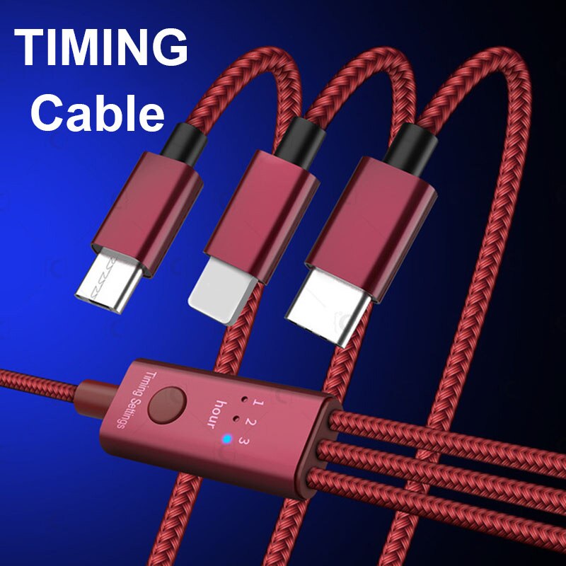 TQUQ 3 w 1 automatyczny, duża moc wyłączania kabel ładowania funkcja odliczania czasu przewód ładowarki USB telefon komórkowy kabel do ładowania czas regulacji