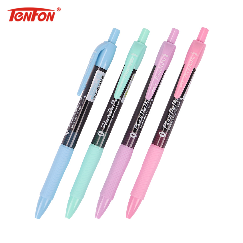 TENFON 1PC Random Powder Series Plastic Ballpoint Pen 0.5mm Press Ball Point Pen Stationery Supplies B-5679