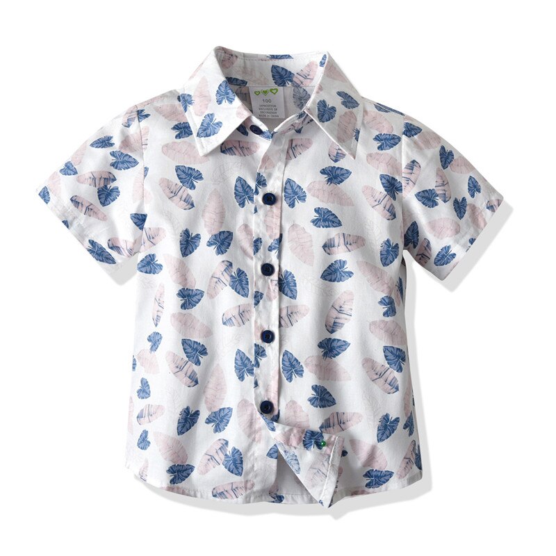 Kids Baby Boys Short Sleeve Leaf Print Shirt Summer Casual Lapel Top for Kids Boys