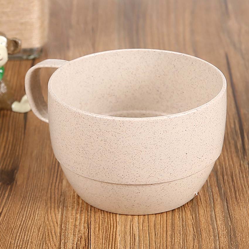 4PCS Eco-friendly Candy Color Wheat Straw Cup Coffee Milk Breakfast Cup Cute Porcelain Tea Cugs 250ml Novetly: Beige Color