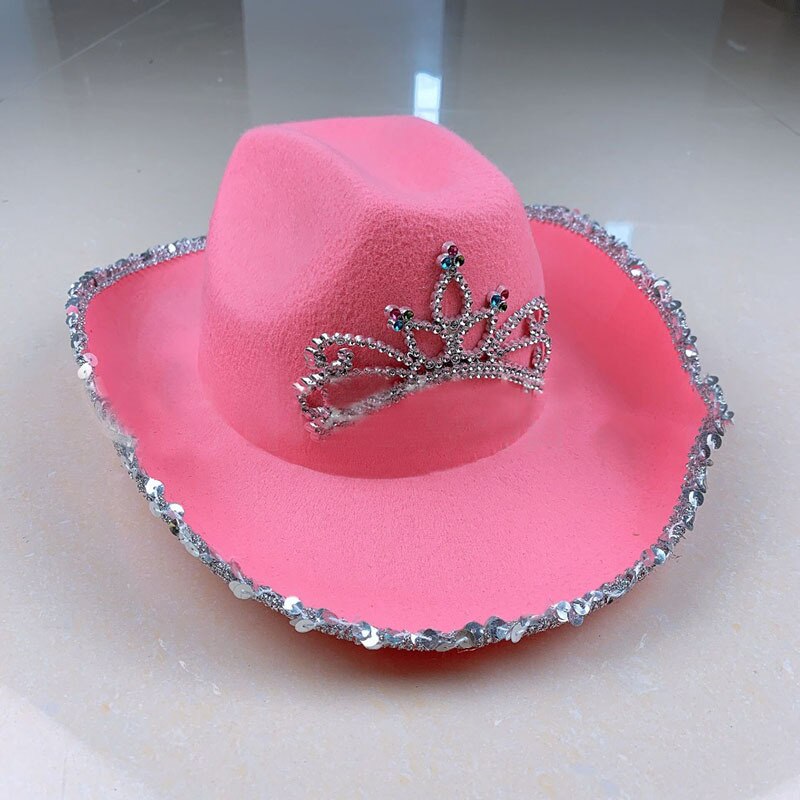 Western Style Tiara Cowgirl Hat for Women Girls Pink Tiara Cowgirl Hat Cowboy Cap Costume Party Hat