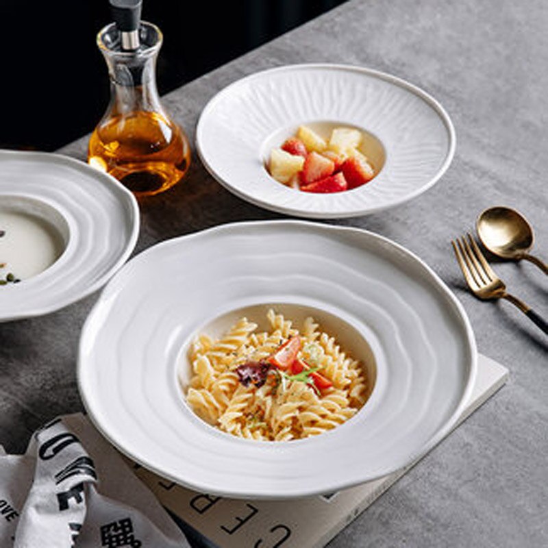 Fancity Eenvoudige Witte Keramische Plaat Stro Hoed Plaat Vliegende Schotel Plaat Pasta Plaat Western-Stijl Soep Plaat Restaurant Hotel