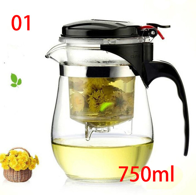 Heat Resistant Glass Teapot Chinese kung fu Tea Set Puer Kettle Coffee Glass Maker Convenient Office Tea Pot: 01 750ML