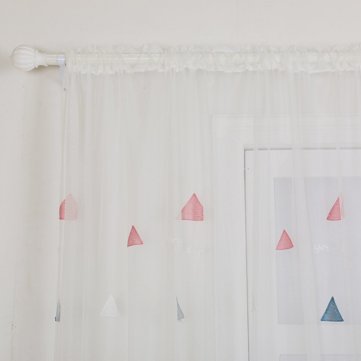 Cortinas triangulares de tul de estilo moderno para dormitorio de niños, ventanas personalizadas, sala de estar, acabado para: pink / W100xH200 / Grommet top