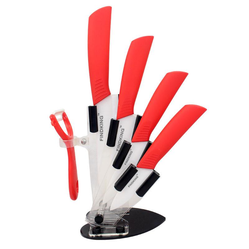 6 farver top keramisk kniv og tilbehør sæt køkkenkniv sæt kokke knive 3 " 4 " 5 " 6 " 2"+ skræller akryl holder: Rød