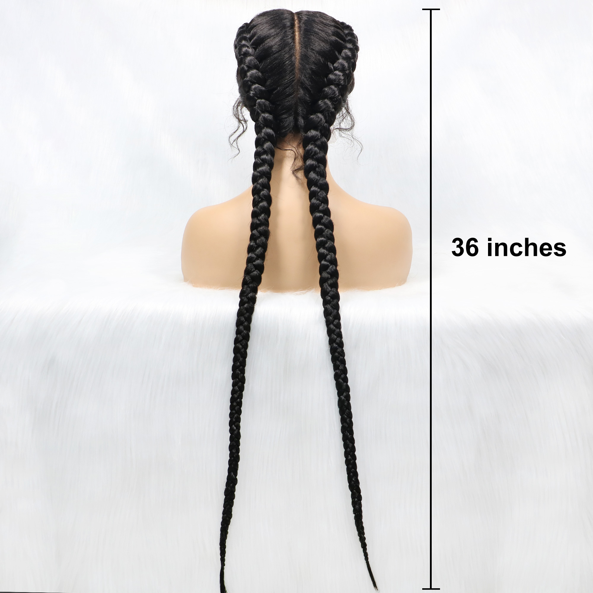 Pelucas trenzadas sintéticas con encaje frontal de 36 pulgadas de largo, peluca con trenzas para gemelos holandeses con pelo de bebé para mujeres negras