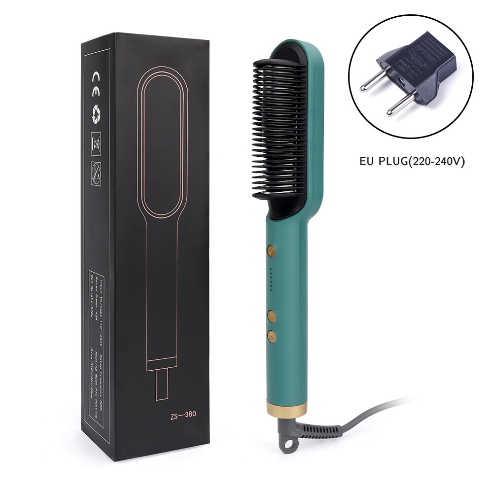 Hair Straightener Curler 2 In 1 Ceramics Curling Iron with 5 Gears Adjustable Temp Fast Heat Up Hair Curler Styling: green EU plug