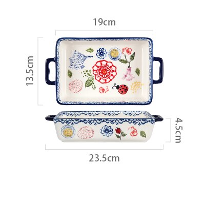 Rectangular Binaural Ceramic Bowl Cheese Baked Rice Tray Export Ceramic Baking Oven Household Utensils Tableware Set: A
