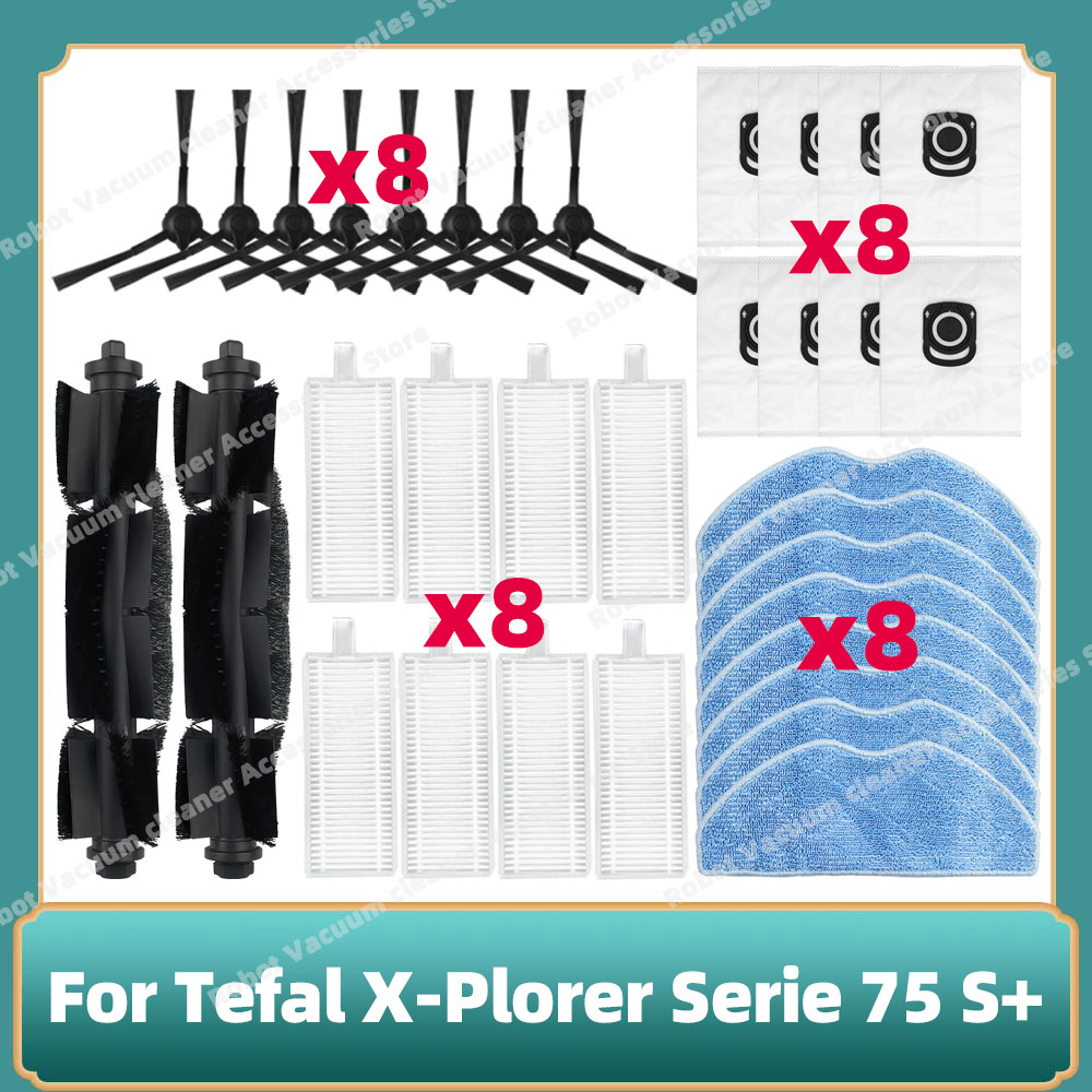 Compatibel Voor Tefal Rowenta X-plorer Serie 75S RR8577WH/75S + RG8597W Roller Belangrijkste Zijborstel Hepa Filter Mop doek Onderdelen: Black