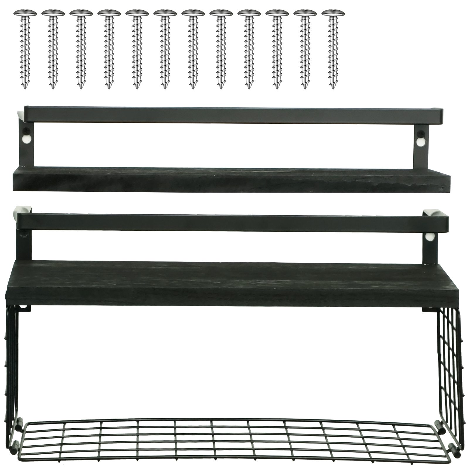 Estantes flotantes montados en la pared, estantería de madera para baño con barandilla protectora de Metal, estante de almacenamiento abierto resistente para cocina y baño